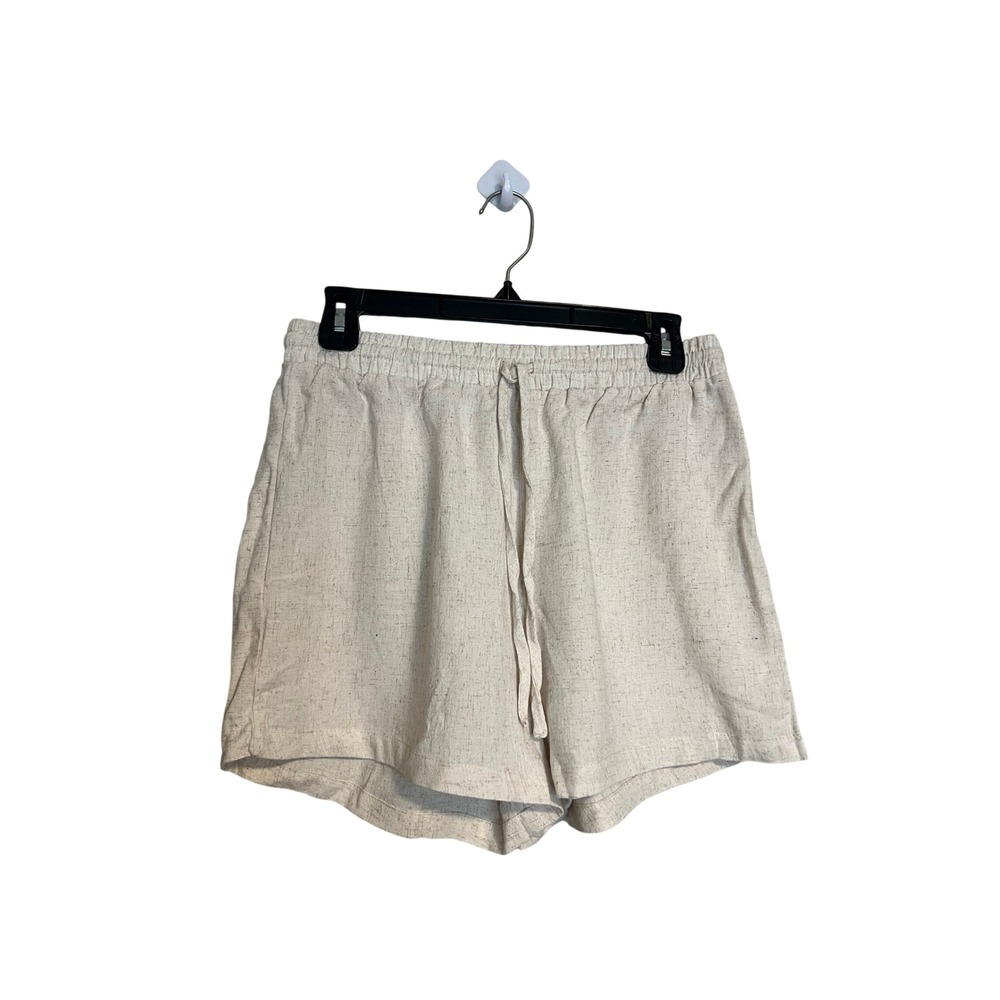 Iris Oatmeal Linen Blend Drawstring Elastic Waist Shorts ISET405 Tan Cream M